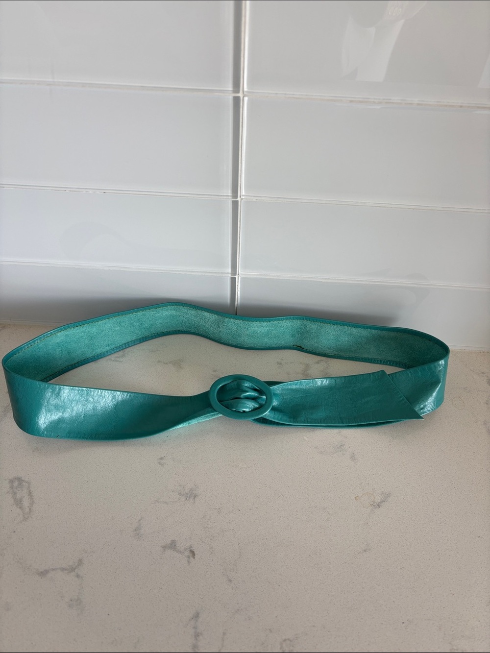 Vintage Emmanuel Teal Women's Fashion Belt with Circular Buckle